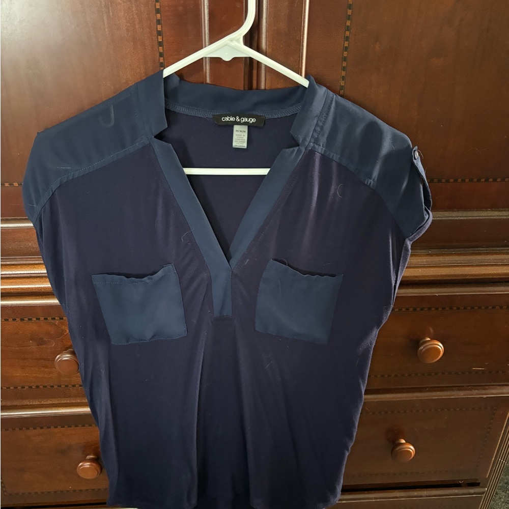 Cable & Gauge Deep Blue Blouse with Pockets